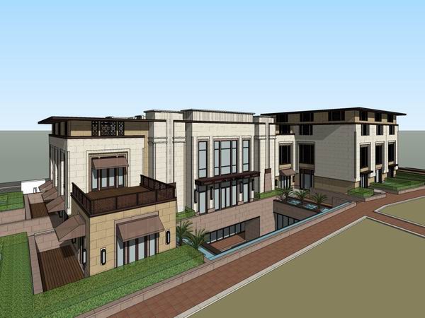 Sketchup商业模型|多层商业会所，古典风格