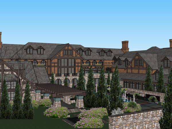 Sketchup酒店模型|多层度假村式酒店，古典风格