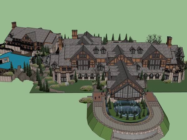 Sketchup酒店模型|多层度假村式酒店，古典风格