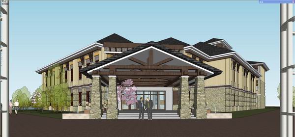 Sketchup酒店模型|多层度假村酒店，东南亚古典风格