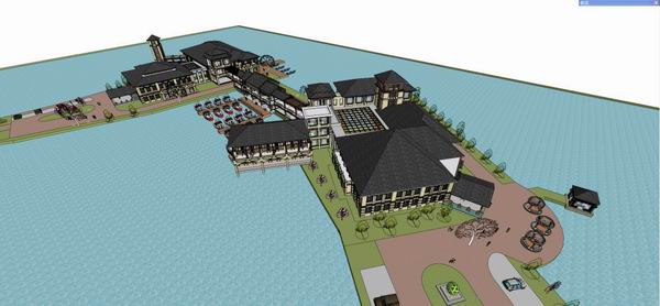 Sketchup酒店模型|多层度假村酒店，东南亚古典风格