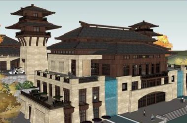 Sketchup酒店模型|多层度假村酒店，汉唐，中式风格-BIM建筑网
