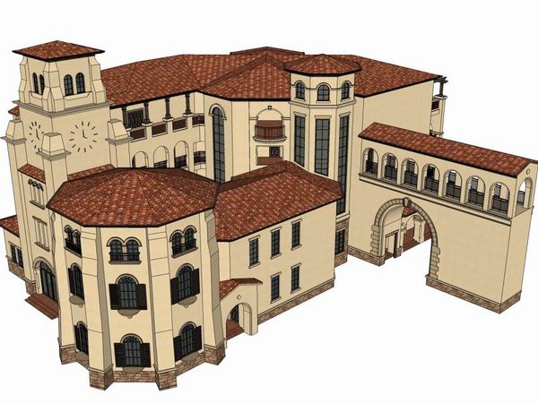 Sketchup酒店模型|多层度假村式酒店，古典风格