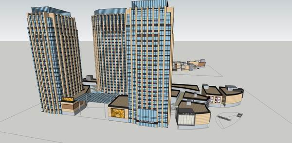 Sketchup综合体模型|高层办公楼，商业，综合体，现代风格