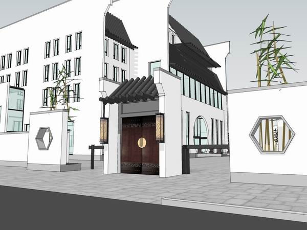 Sketchup景观模型|多层会所景观，现代中式风格