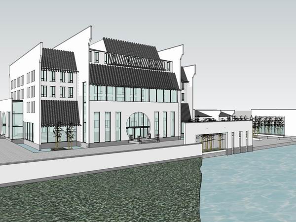 Sketchup景观模型|多层会所景观，现代中式风格