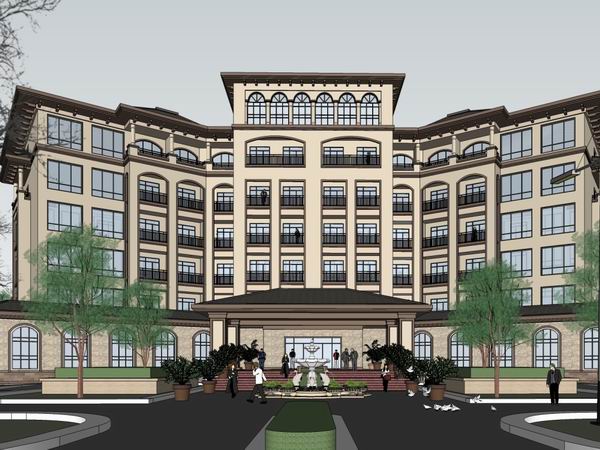 Sketchup酒店模型|多层酒店，欧式古典风格