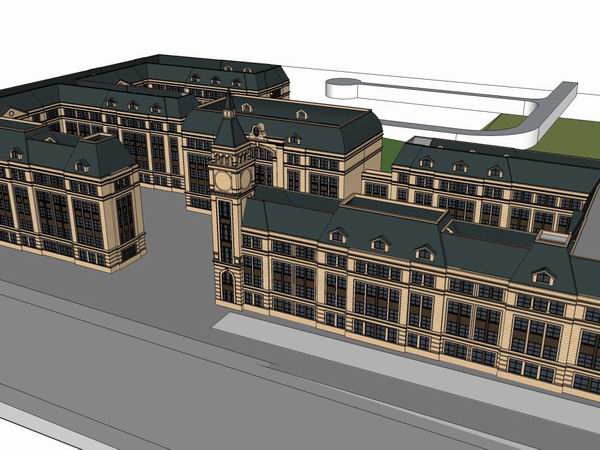 Sketchup学校模型|多层中小学学校，校园教育建筑，欧式风格，古典风格