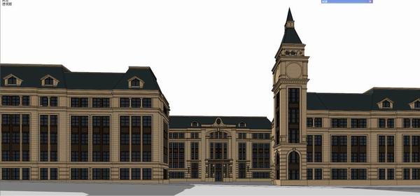 Sketchup学校模型|多层中小学学校，校园教育建筑，欧式风格，古典风格