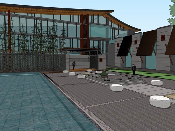 Sketchup酒店模型|多层仟禧坊酒店，现代中式风格