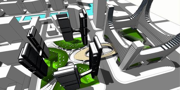 Sketchup办公模型|高层办公楼，底层商业，现代风格