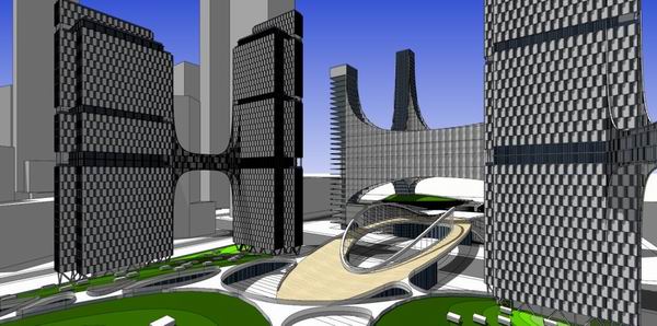 Sketchup办公模型|高层办公楼，底层商业，现代风格