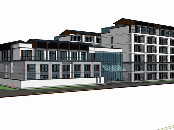 Sketchup医院模型|多层敬老院，养老院，医院医疗建筑，现代中式风格