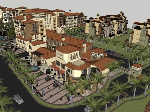 Sketchup商业模型|多层商业街，步行街，古典风格