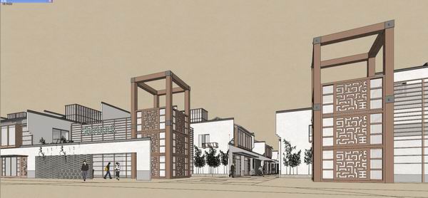 Sketchup商业模型|多层商业街，步行街，现代中式风格