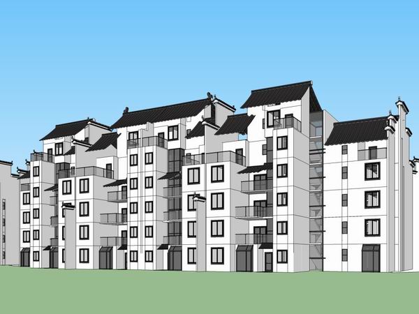 Sketchup住宅模型|多层住宅小区，现代中式风格