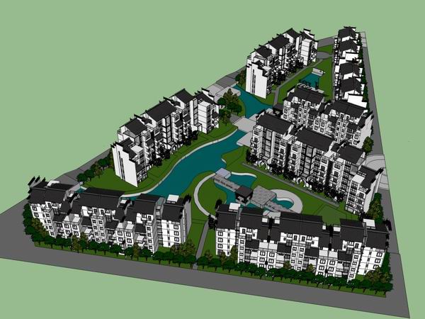 Sketchup住宅模型|多层住宅小区，现代中式风格