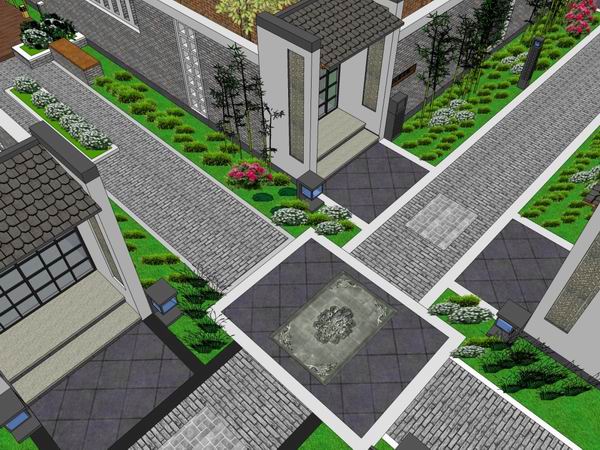 Sketchup景观模型|多层小区景观，住宅景观，现代中式风格