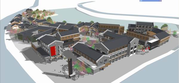 Sketchup商业模型|多层商业街，步行街，现代中式风格