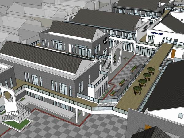 Sketchup商业模型|多层商业街，步行街，中式现代风格