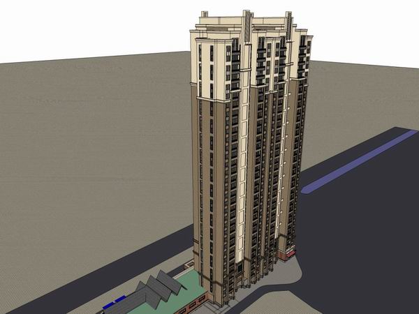 Sketchup住宅模型|超高层住宅，底层商业，英式古典风格