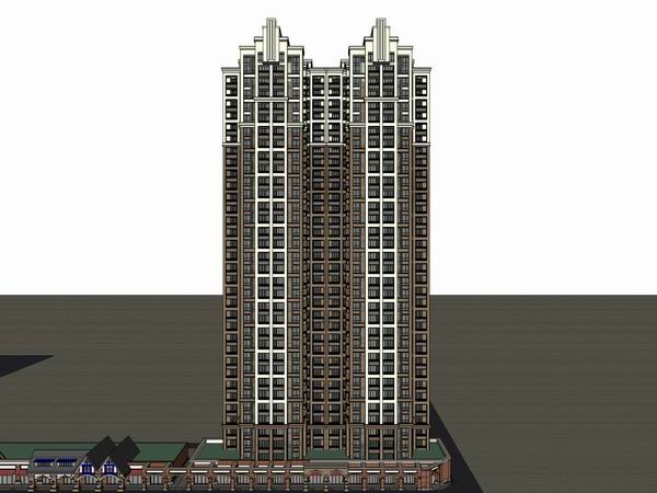 Sketchup住宅模型|超高层住宅，底层商业，英式古典风格
