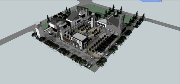 Sketchup商业模型|多层商业街，现代中式风格