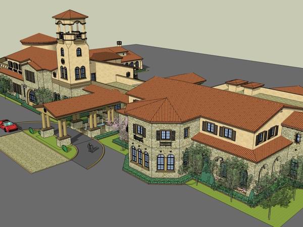 Sketchup商业模型|多层商业会所，古典西班牙风格