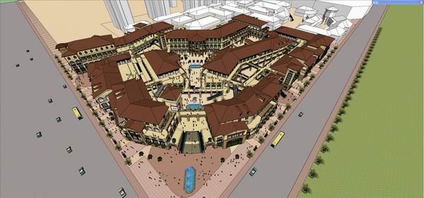 Sketchup商业模型|多层商业街，步行街，西班牙古典风格