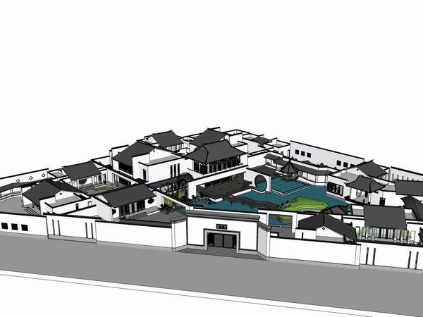Sketchup景观模型|多层园林景观，中式园林，中式风格