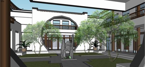 Sketchup景观模型|多层园林景观，中式园林，中式风格
