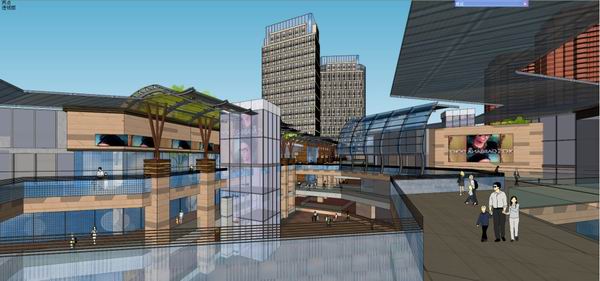 Sketchup综合体模型|多高层综合体，金科·红街高层办公楼，商业，酒店，现代风格