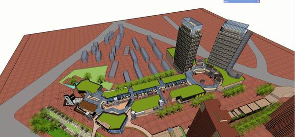 Sketchup综合体模型|多高层综合体，金科·红街高层办公楼，商业，酒店，现代风格