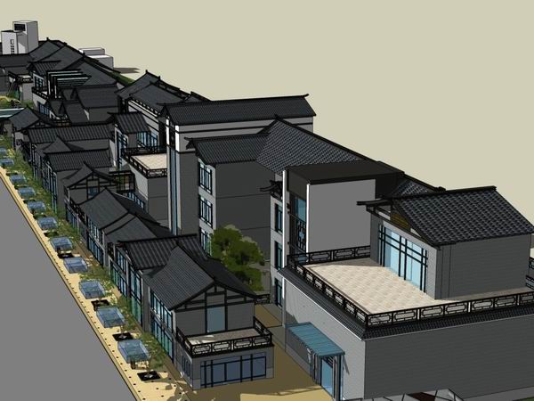 Sketchup商业模型|多层商业街，步行街，中式古典风格