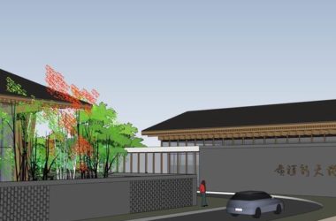 Sketchup景观模型|多层休闲景观会所景观，中式风格-BIM建筑网