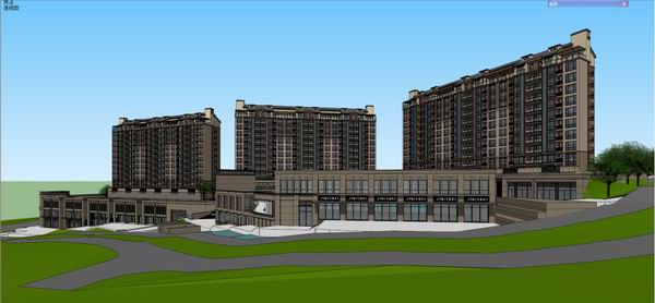 Sketchup住宅模型|高层住宅，底层商业，欧式古典风格
