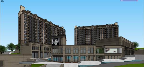 Sketchup住宅模型|高层住宅，底层商业，欧式古典风格