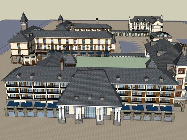 Sketchup商业模型|多层商业街，步行街，古典风格