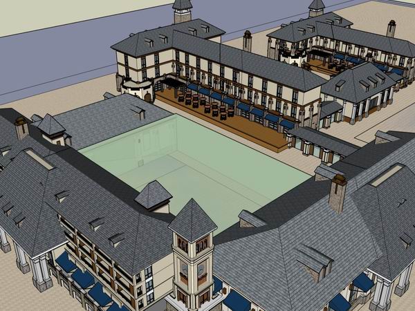 Sketchup商业模型|多层商业街，步行街，古典风格