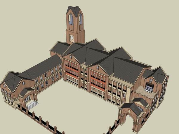 Sketchup学校模型|多层幼儿园学校，校园教育建筑，英式风格，古典风格