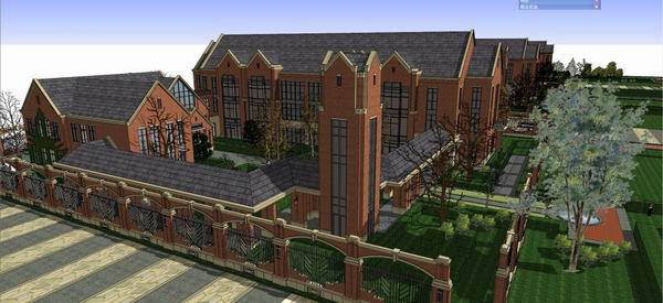 Sketchup学校模型|多层幼儿园学校，校园教育建筑，英式风格，古典风格