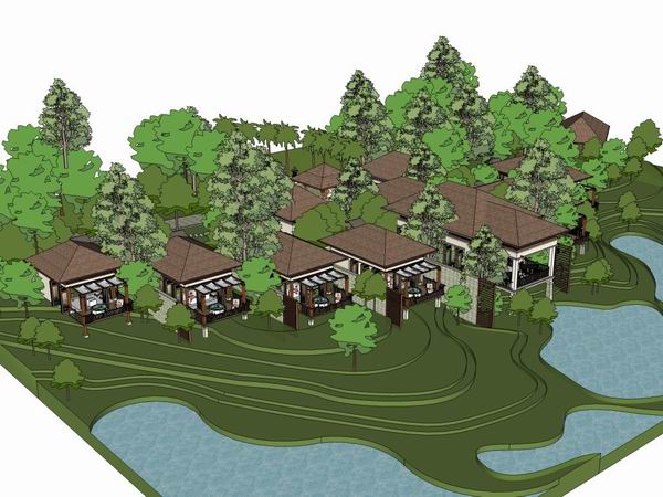 Sketchup商业模型|多层休闲商业会所，中式古典风格