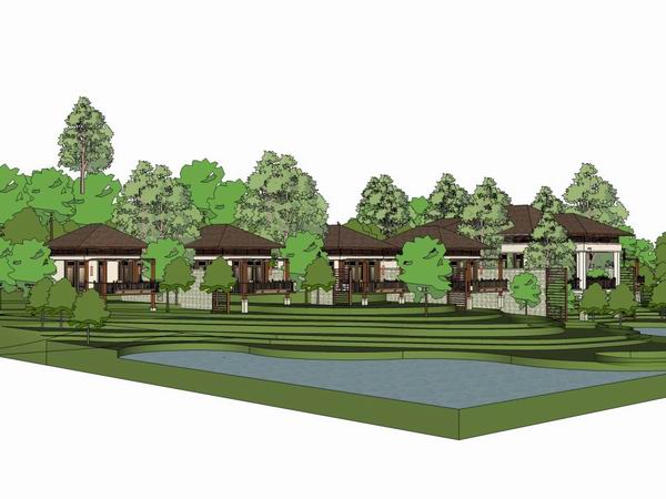 Sketchup商业模型|多层休闲商业会所，中式古典风格