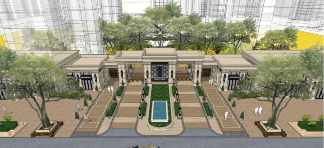 Sketchup住宅模型|小区入口和底层商业，古典风格