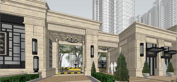 Sketchup住宅模型|小区入口和底层商业，古典风格