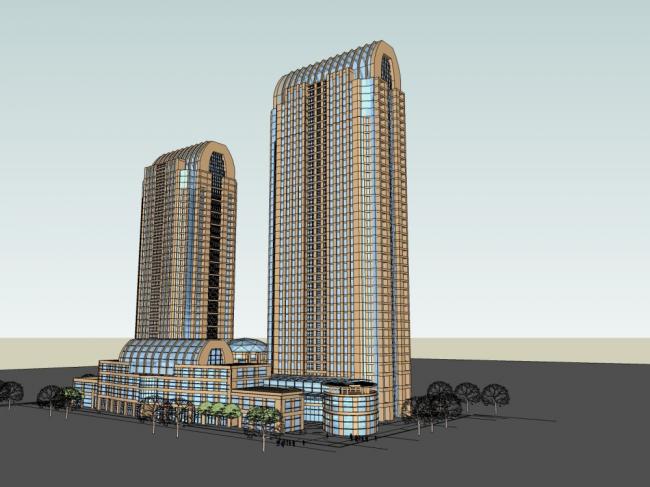 Sketchup办公模型|超高层办公楼，古典风格