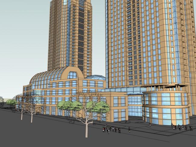 Sketchup办公模型|超高层办公楼，古典风格