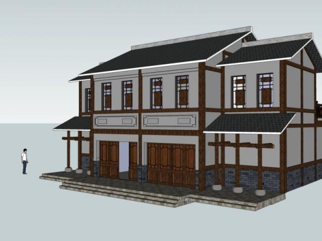 Sketchup住宅模型|多层民居，中式风格