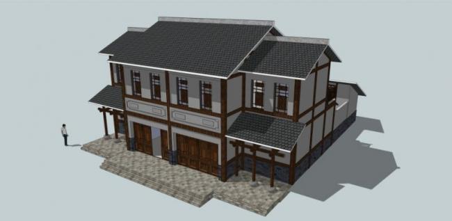 Sketchup住宅模型|多层民居，中式风格