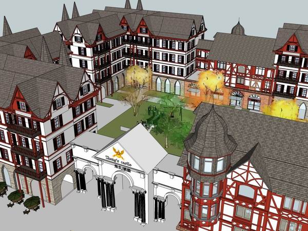 Sketchup酒店模型|多层商业酒店，瑞士古典风格